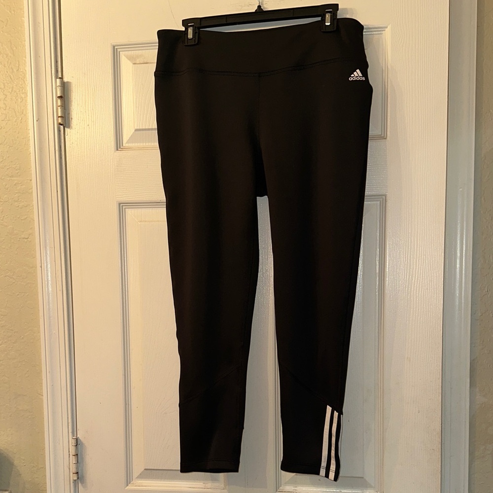 Adidas Women’s Black Golf Leggings with White Stripes